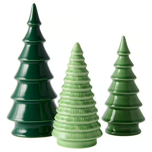 IKEA VINTERFINT Christmas Tree Decorations, Set of 3, Green Glazed Stoneware Mini Christmas Tree Figurines, Festive Tabletop Ornaments for Holiday Home Décor, Mantel & Shelf Displays