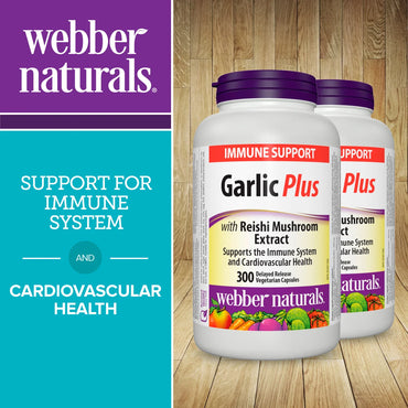 webber naturals Garlic Plus with Reishi Mushroom Extract Capsules, 300-count, 2-pack