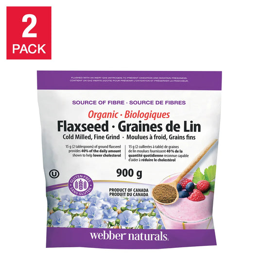 webber naturals Organic Ground Flaxseed, 900 g, 2-pack
