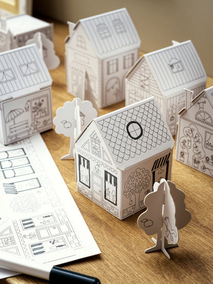 (10 Piece) IKEA MALA Cardboard Town Craft Template Set – Build, Color & Create Kids DIY Activity