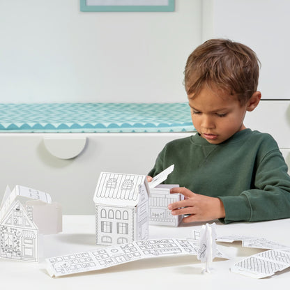 (10 Piece) IKEA MALA Cardboard Town Craft Template Set – Build, Color & Create Kids DIY Activity