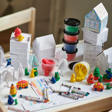 (10 Piece) IKEA MALA Cardboard Town Craft Template Set – Build, Color & Create Kids DIY Activity
