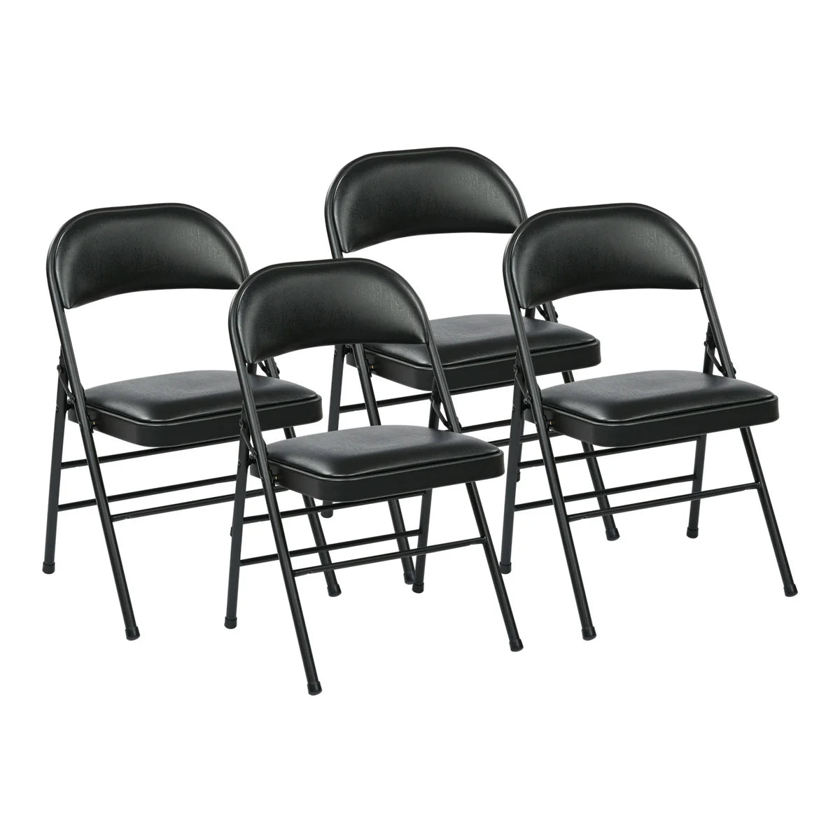 Office Star Black Vinyl Padded Folding Chair, 4-pack
