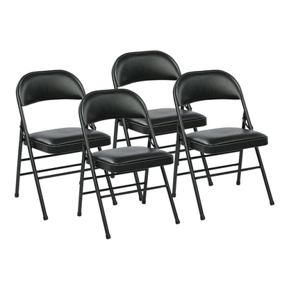 Office Star Black Vinyl Padded Folding Chair, 4-pack