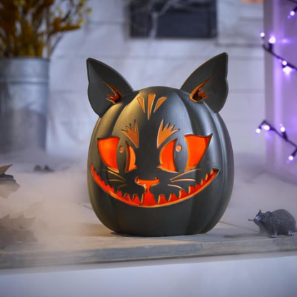 10 in PLUG IN LED Black Cat Jack O Lantern