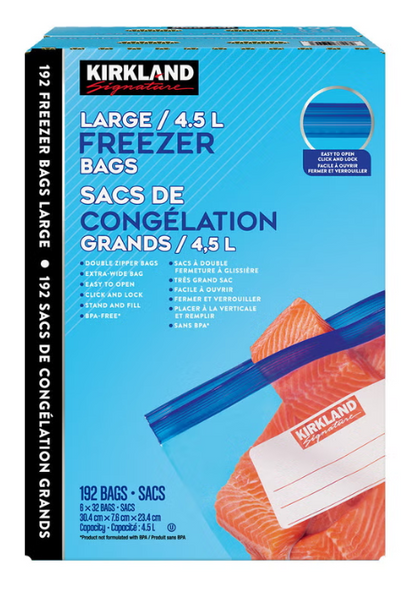Kirkland Signature Large Freezer Bags, 192 Count, 4.5 L