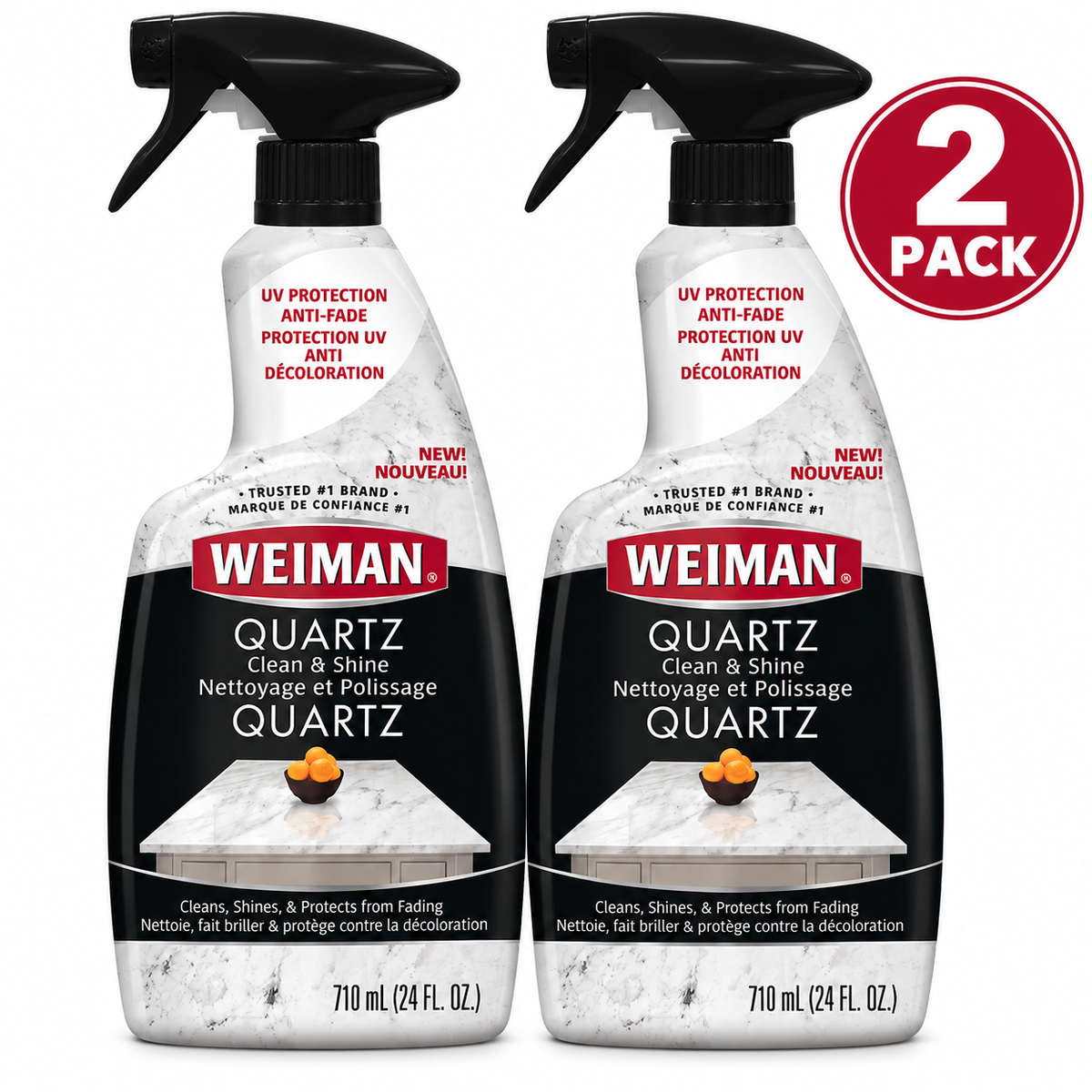 (2 Pack) Quartz Countertop Cleaner & Polish Spray, 710 mL – Ready-to-Use, Streak-Free Shine