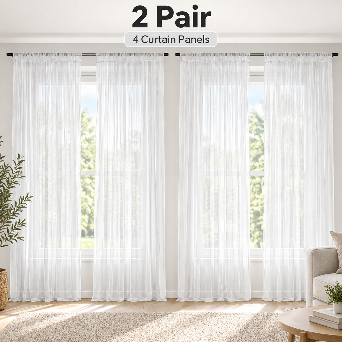 (2 pair) IKEA LILL Lace curtains, white/with rod pocket, 280x250 cm (110x98 ")