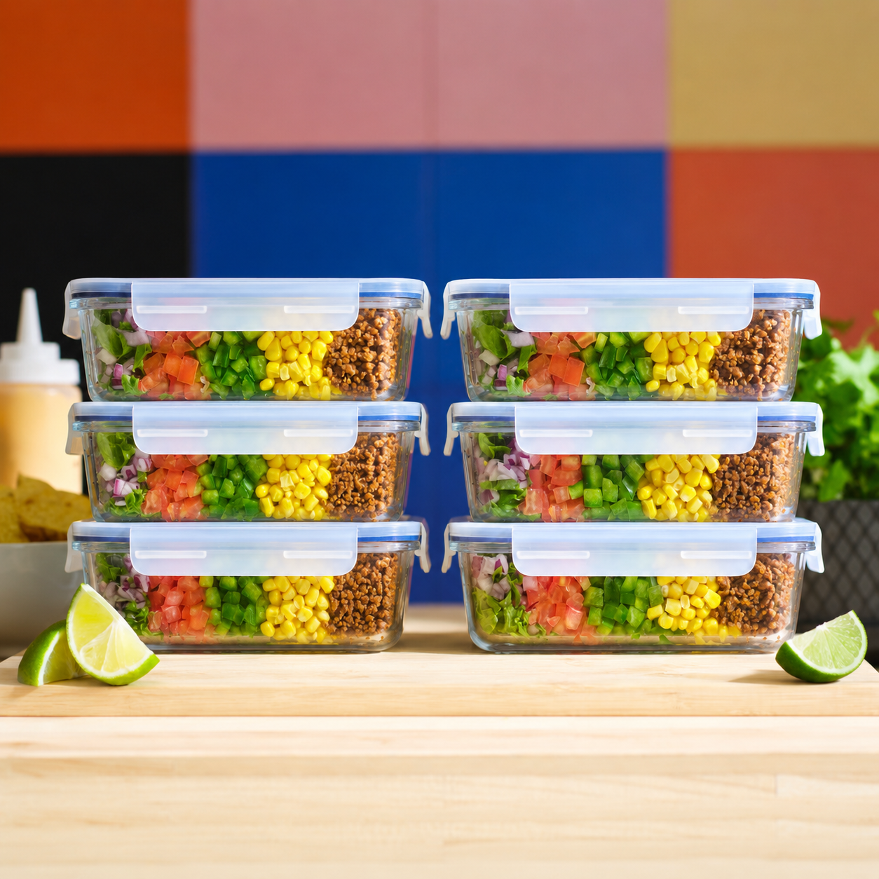 (6 Piece) IKEA 365+ Food container with lid, rectangular/glass, 1.0 l (34 oz)