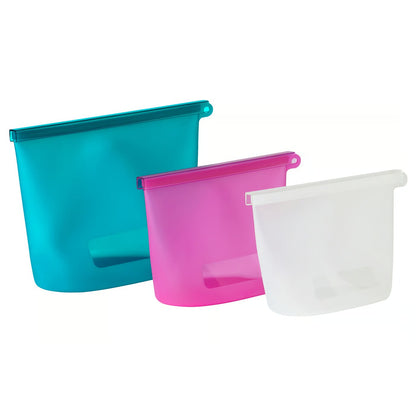 ( 3-piece ) FILFISK resealable bag set, multicolor/silicone, 1.0/1.2/2.5 l (1.1/1.3/2.6 qt)