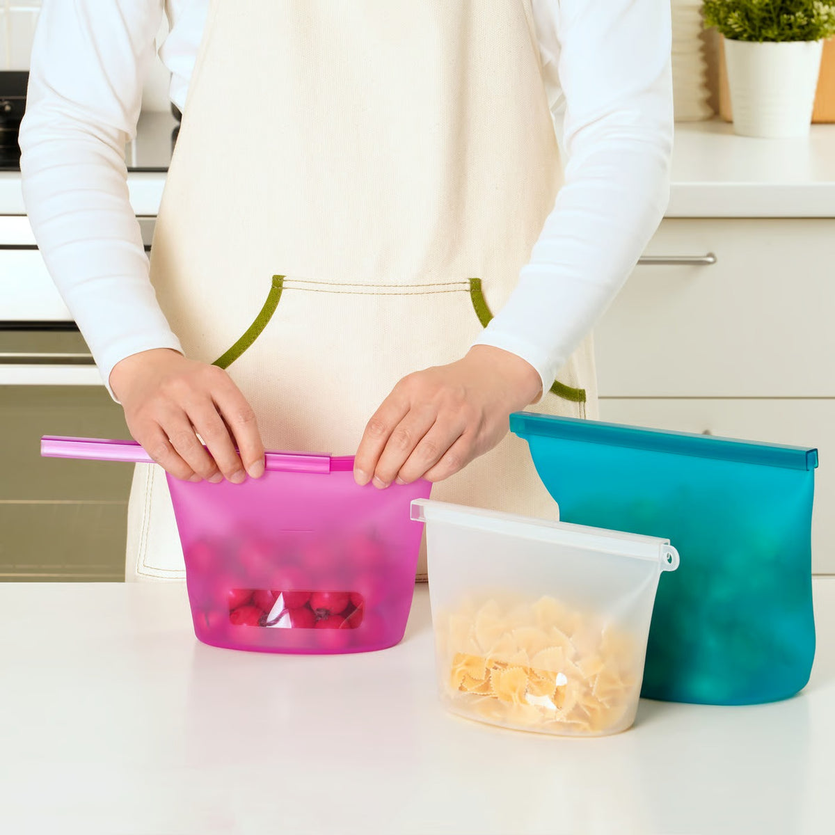 ( 3-piece ) FILFISK resealable bag set, multicolor/silicone, 1.0/1.2/2.5 l (1.1/1.3/2.6 qt)