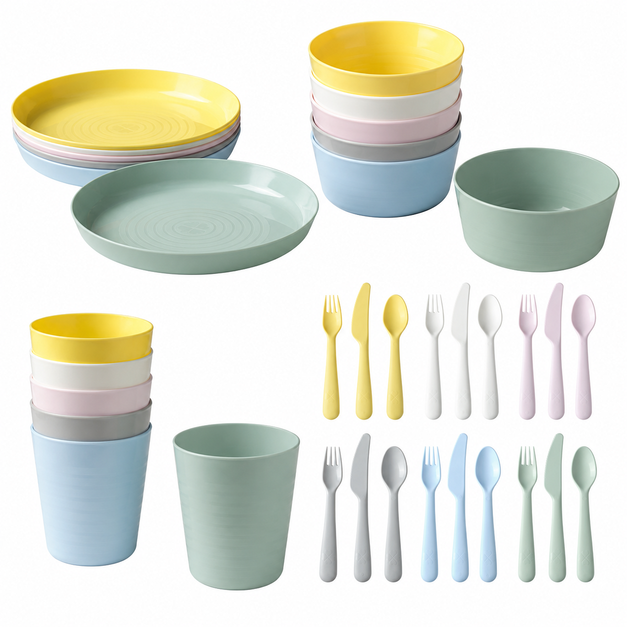 (36-Piece) IKEA KALAS Kids Dinnerware & Cutlery Set – Mixed Colors