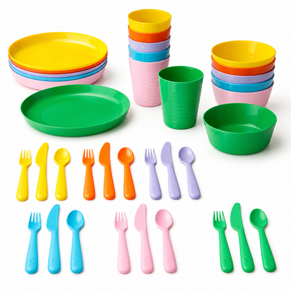 (36-Piece) IKEA KALAS Kids Dinnerware & Cutlery Set – Mixed Colors - Seasonal Edition