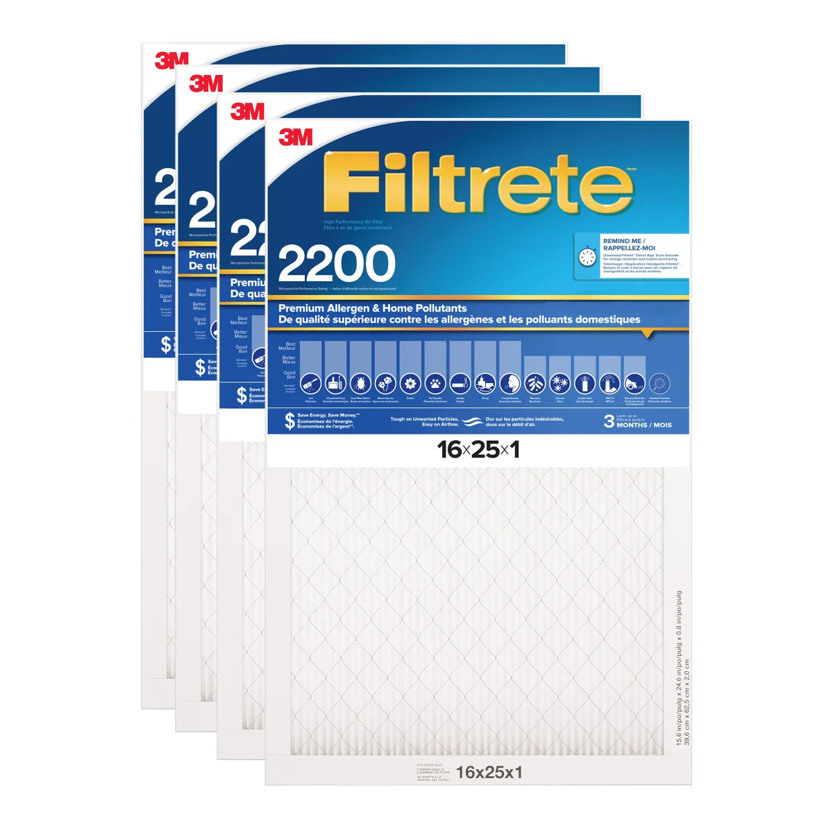 3M Filtrete MPR 2200 1-in Premium Furnace Filters, 4-pack 16 x 25 x 1