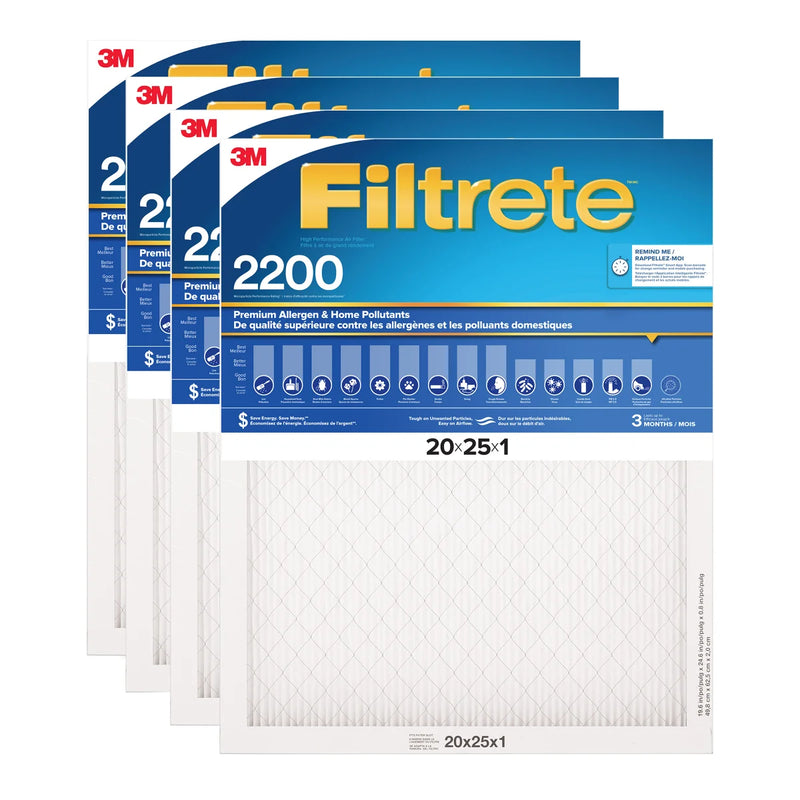 3M Filtrete MPR 2200 1-in Premium Furnace Filters, 4-pack Filter Size: 20 x 25 x 1