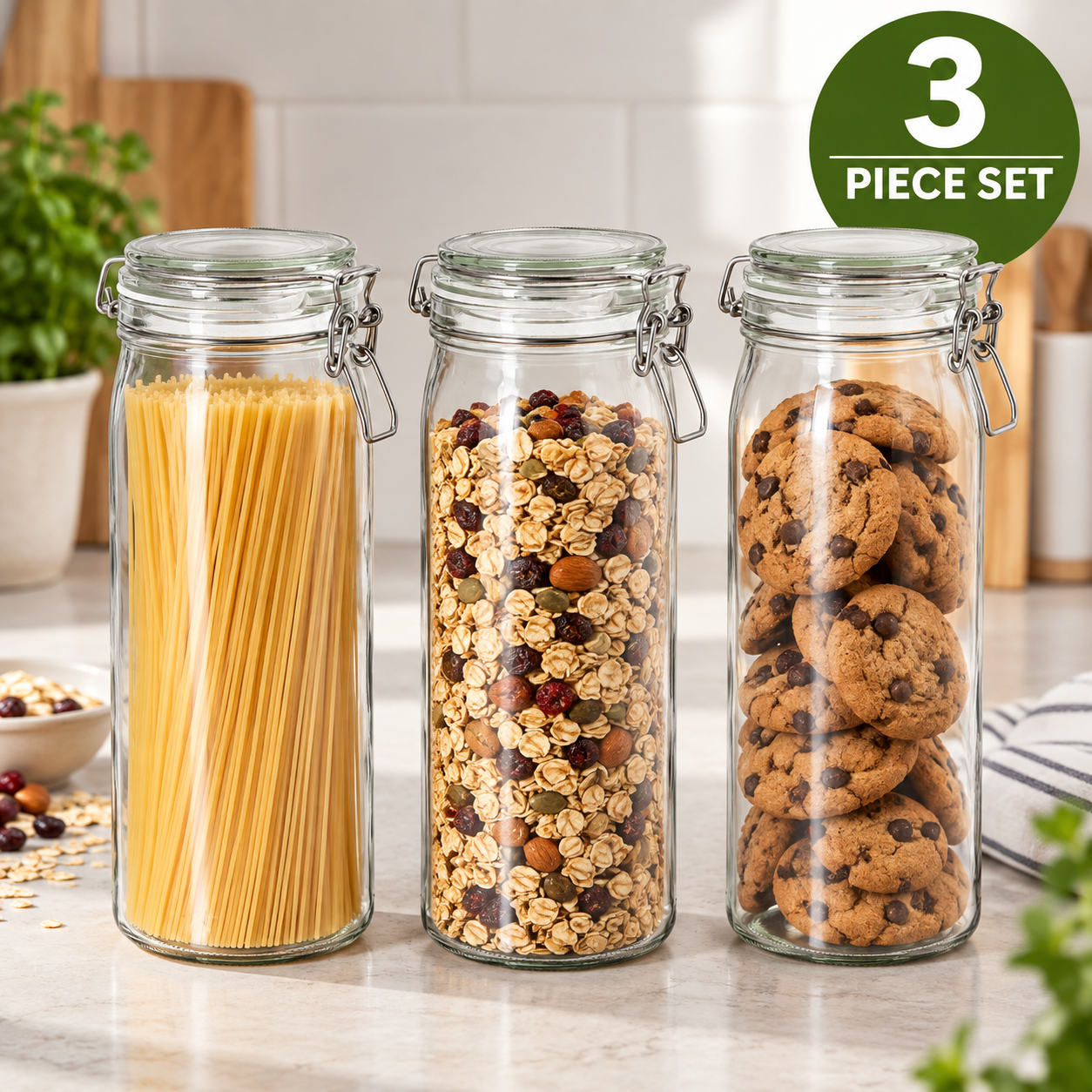 (3 Piece) IKEA KORKEN Jar with lid, clear glass, 2 l (2.1 qt)