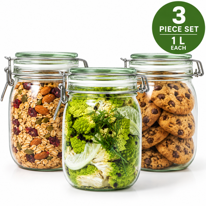 (3 Piece) IKEA KORKEN Jar with lid, clear glass, 1 l (34 oz)