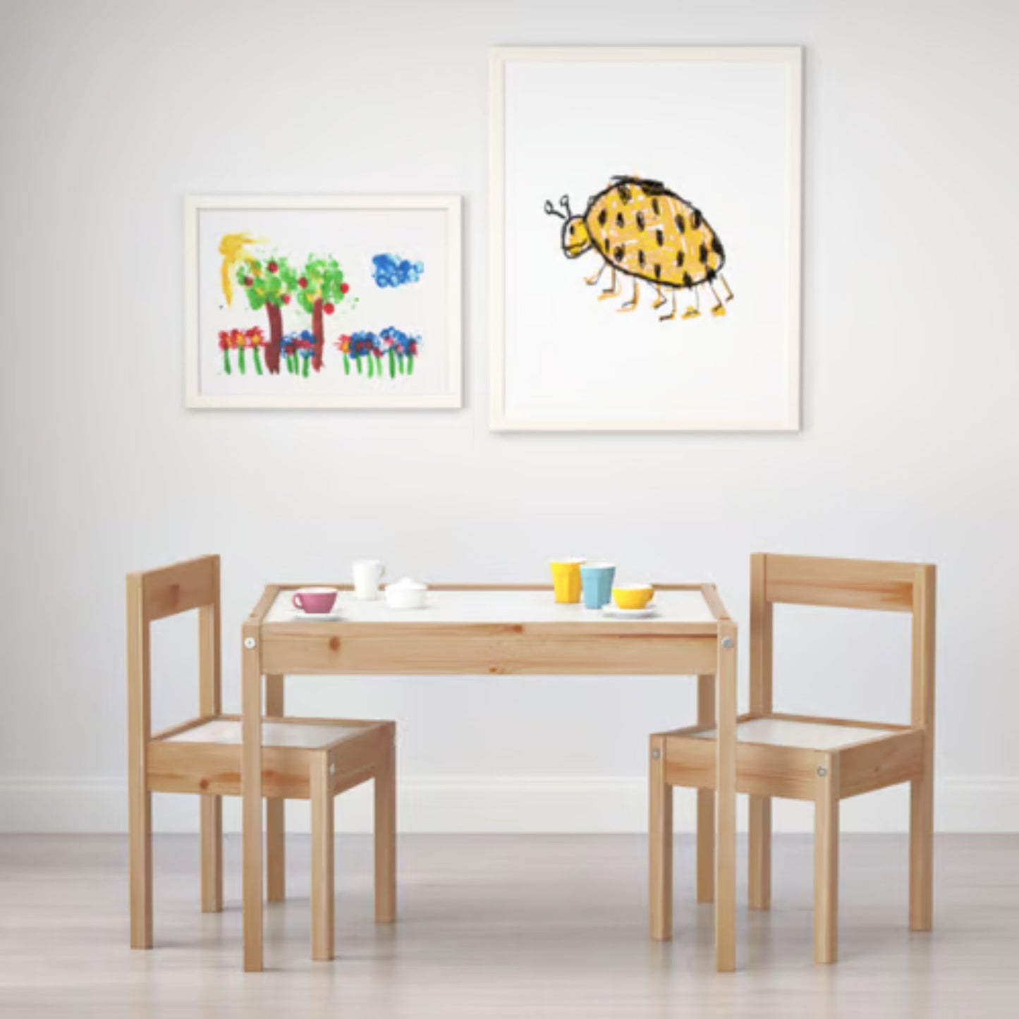 IKEA Kids Wooden Table & 2 Chairs Set – Pine Frame, Easy-Clean Surface, Arts & Crafts Activity Set