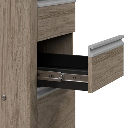 Bestar Stoneham L-Shaped Desk with Pedestal and Hutch