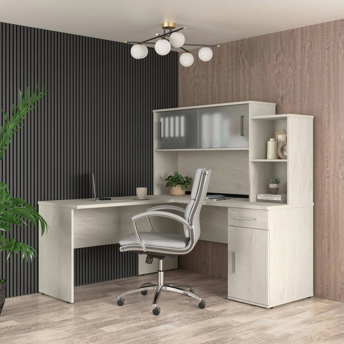 Bestar Orford L-Shaped Desk with Hutch