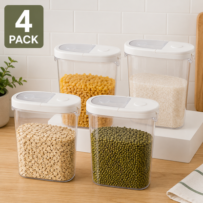 (4 Pack) IKEA 365+ Dry food jar with lid, transparent/white, 1.3 l (44 oz)