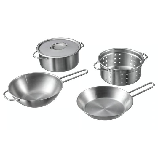 (5 Piece) IKEA DUKTIG toy cookware set, stainless steel color