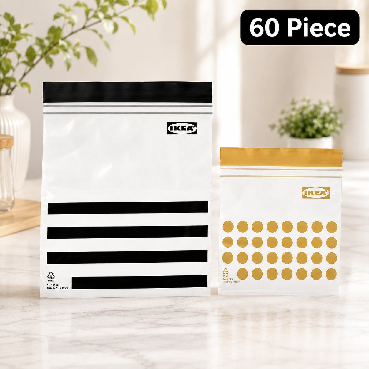 (60 Piece) IKEA ISTAD Resealable bag, patterned/black yellow, 1/0.4 l (34/14 oz)