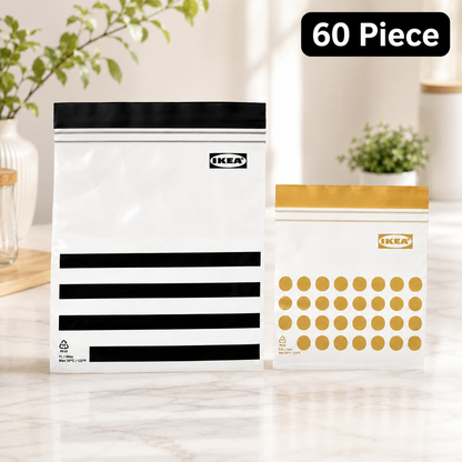 (60 Piece) IKEA ISTAD Resealable bag, patterned/black yellow, 1/0.4 l (34/14 oz)