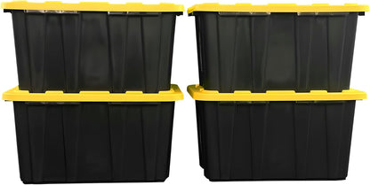 BLACK & YELLOW 27-Gallon Storage Bin with Snap-on Lid - 4 Pack