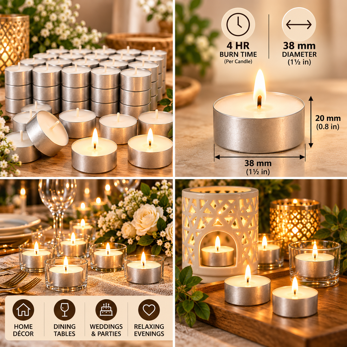 IKEA GLIMMA 100-Pack Unscented Tealight Candles, White, 4-Hour Burn Time, 38 mm (1½ in) Diameter, Plant-Based & Paraffin Wax Candles in Aluminum Cups for Home Décor, Weddings, Dining Tables, Parties & Candle Holders (Copy)