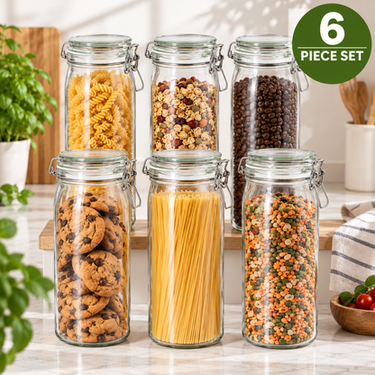 (6 Piece) IKEA KORKEN Jar with lid, clear glass, 2 l (2.1 qt)