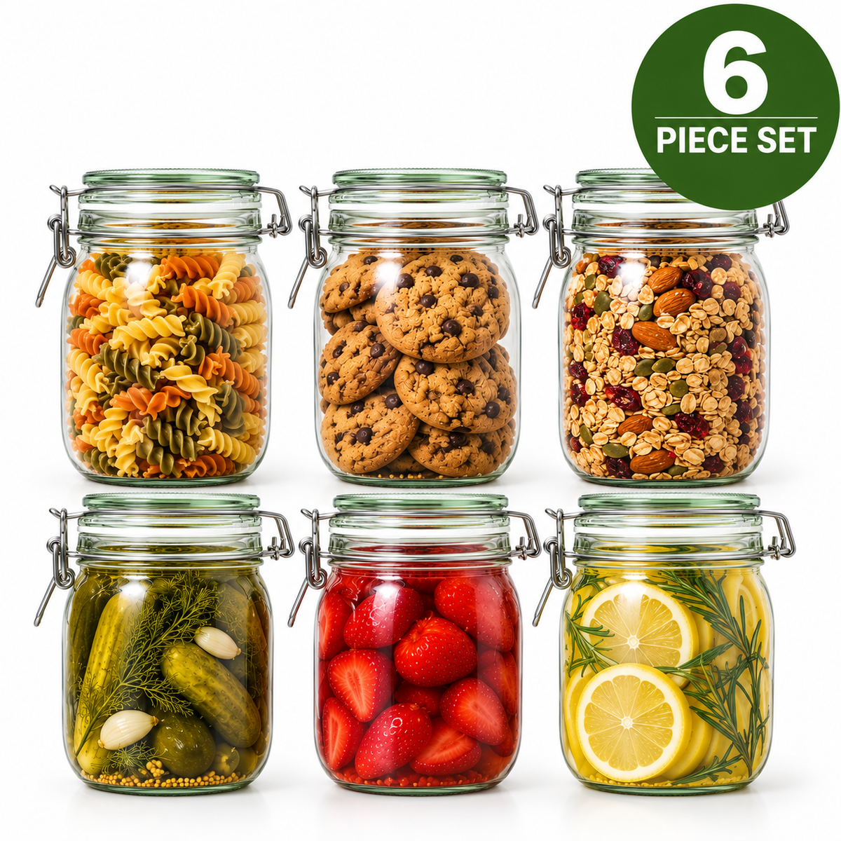 (6 Piece) IKEA KORKEN Jar with lid, clear glass, 1 l (34 oz)