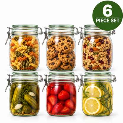 (6 Piece) IKEA KORKEN Jar with lid, clear glass, 1 l (34 oz)
