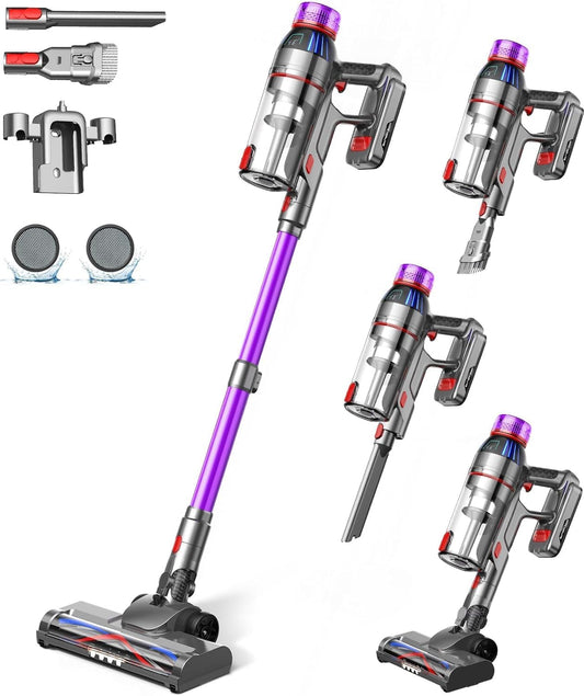 MQDXE 550W Cordless Stick Vacuum Cleaner, 55-Min Runtime, LED Display, Anti-Tangle Brush, Lightweight for Pet Hair, Carpet & Hard Floors