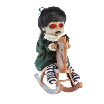 ANIMATED LED Creepy Doll on Rocking Horse