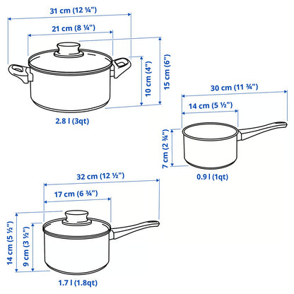 IKEA ANNONS cookware set, glass/stainless steel