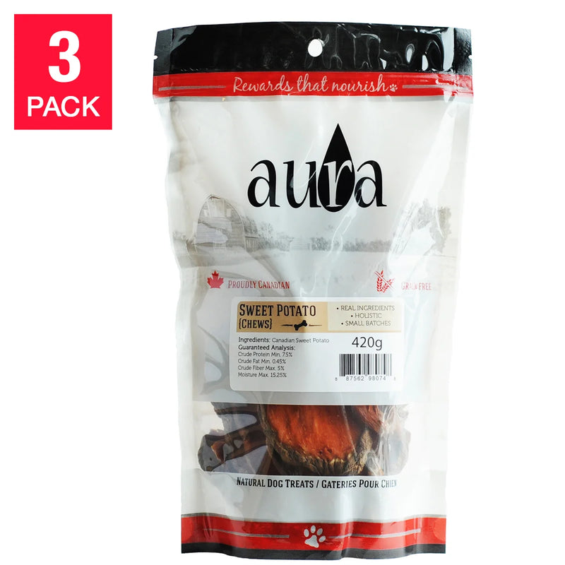 Aura Sweet Potato Chews Dog Treats, 3 x 420 g (14.8 oz)