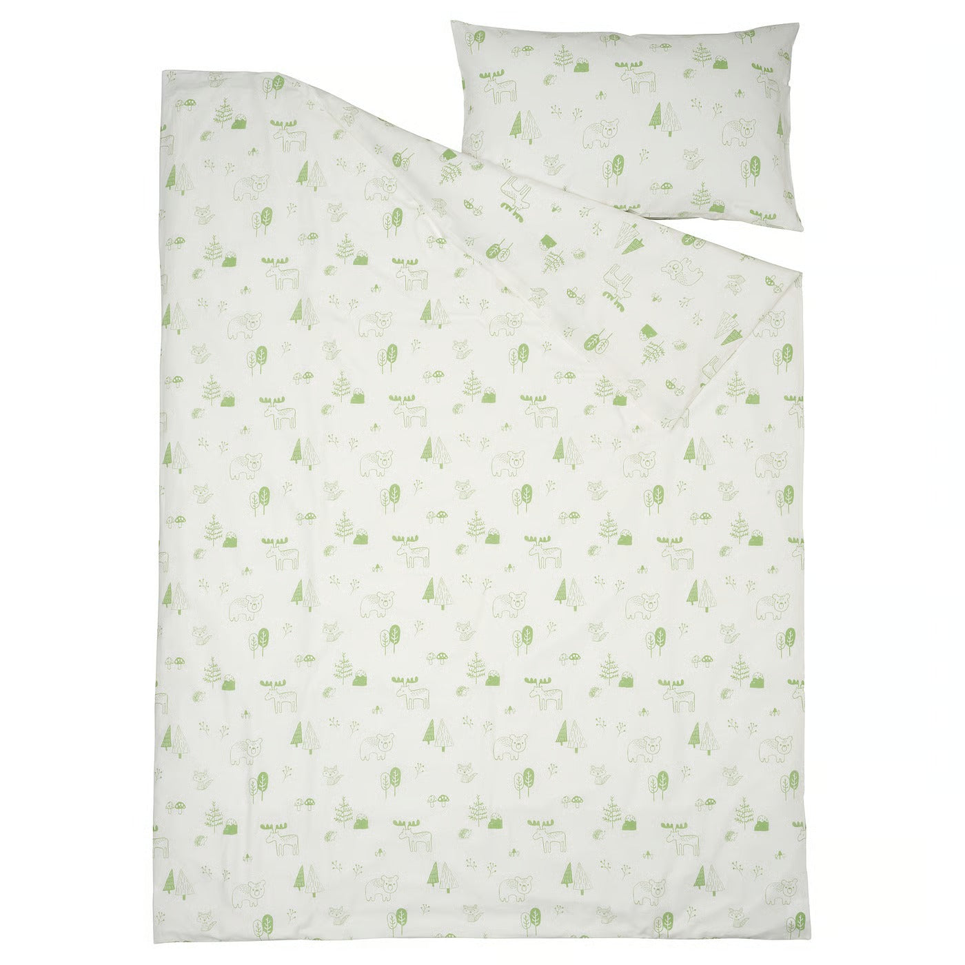 IKEA BARNDRÖM Duvet cover and pillowcase, white green/forest, Twin