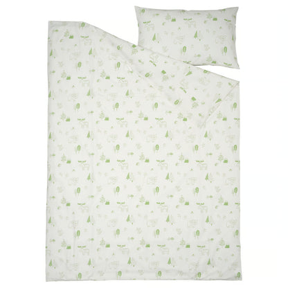IKEA BARNDRÖM Duvet cover and pillowcase, white green/forest, Twin