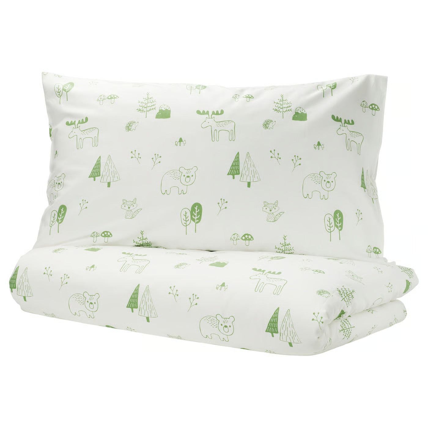 IKEA BARNDRÖM Duvet cover and pillowcase, white green/forest, Twin