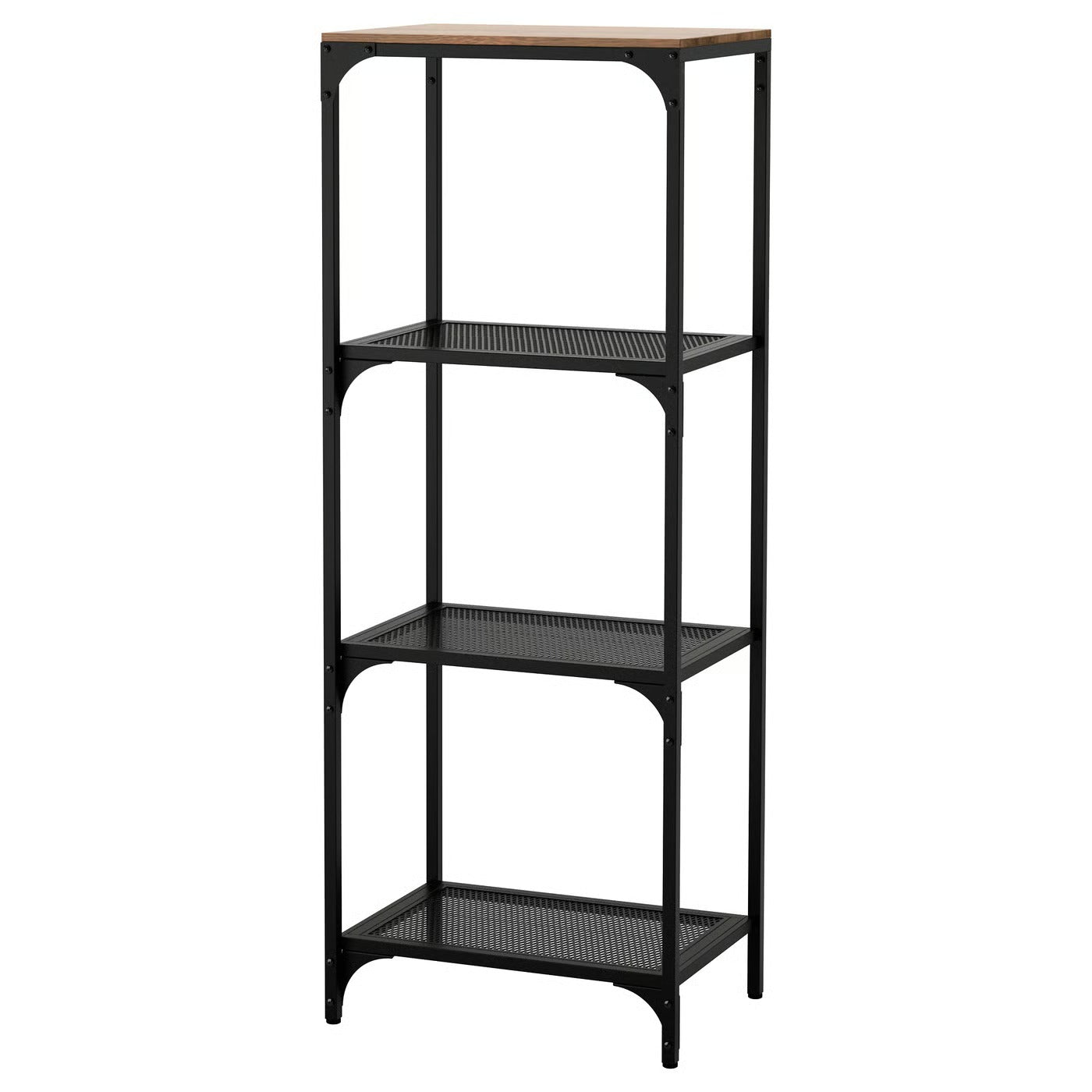 IKEA 4-Tier Shelf Unit with Solid Pine Top – Black Metal Storage & Display Rack, 51 x 36 x 136 cm