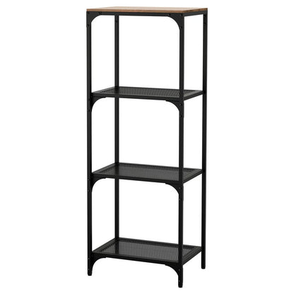 IKEA 4-Tier Shelf Unit with Solid Pine Top – Black Metal Storage & Display Rack, 51 x 36 x 136 cm