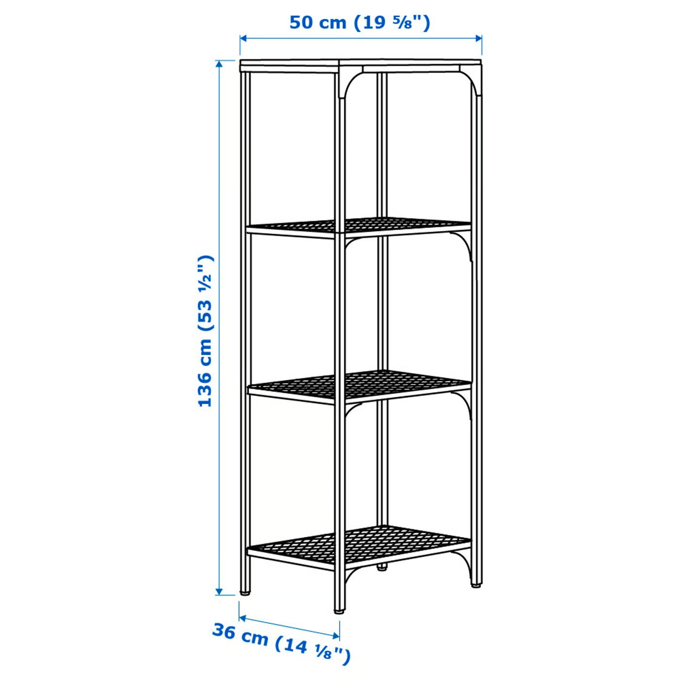 IKEA 4-Tier Shelf Unit with Solid Pine Top – Black Metal Storage & Display Rack, 51 x 36 x 136 cm