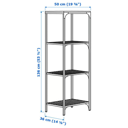 IKEA 4-Tier Shelf Unit with Solid Pine Top – Black Metal Storage & Display Rack, 51 x 36 x 136 cm