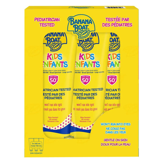 Banana Boat Kids Sunscreen Lotion SPF 50 – 3 x 240 mL | Broad Spectrum UVA/UVB Sun Protection for Children