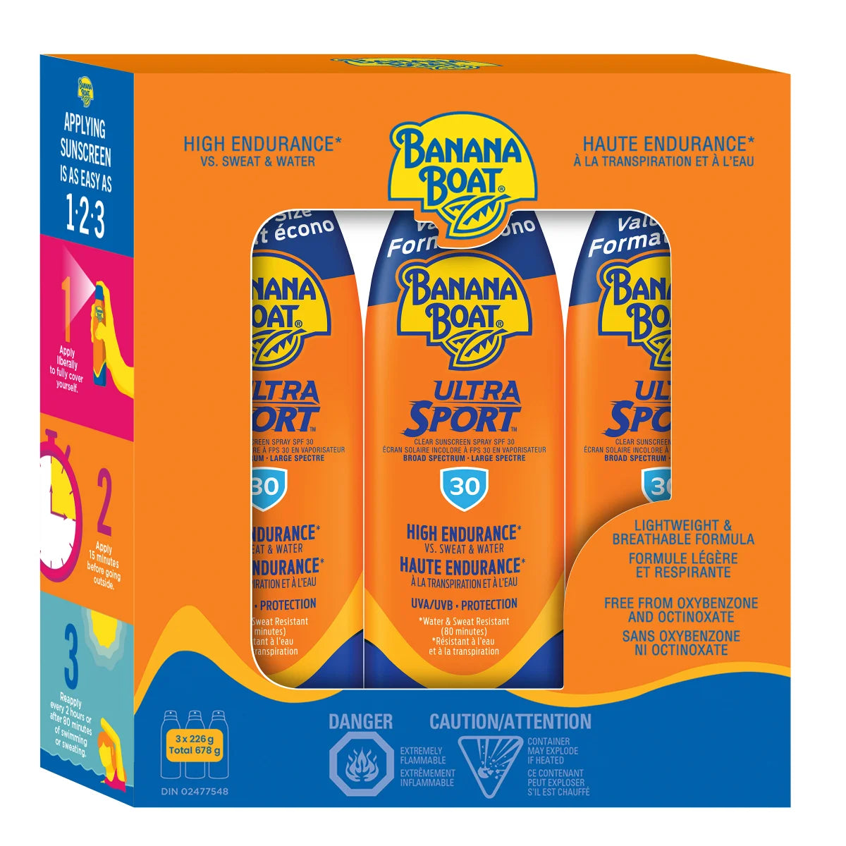 Banana Boat Ultra Sport Sunscreen Spray SPF 30, 3 x 226 g
