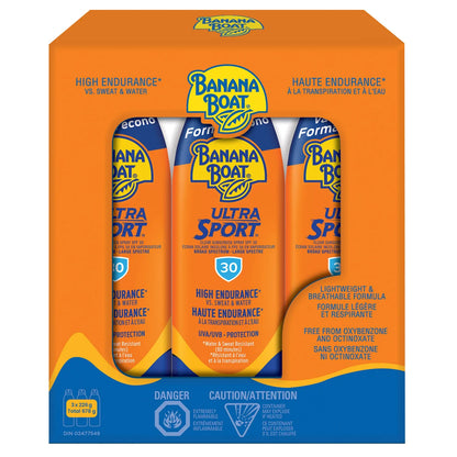 Banana Boat Ultra Sport Sunscreen Spray SPF 30, 3 x 226 g