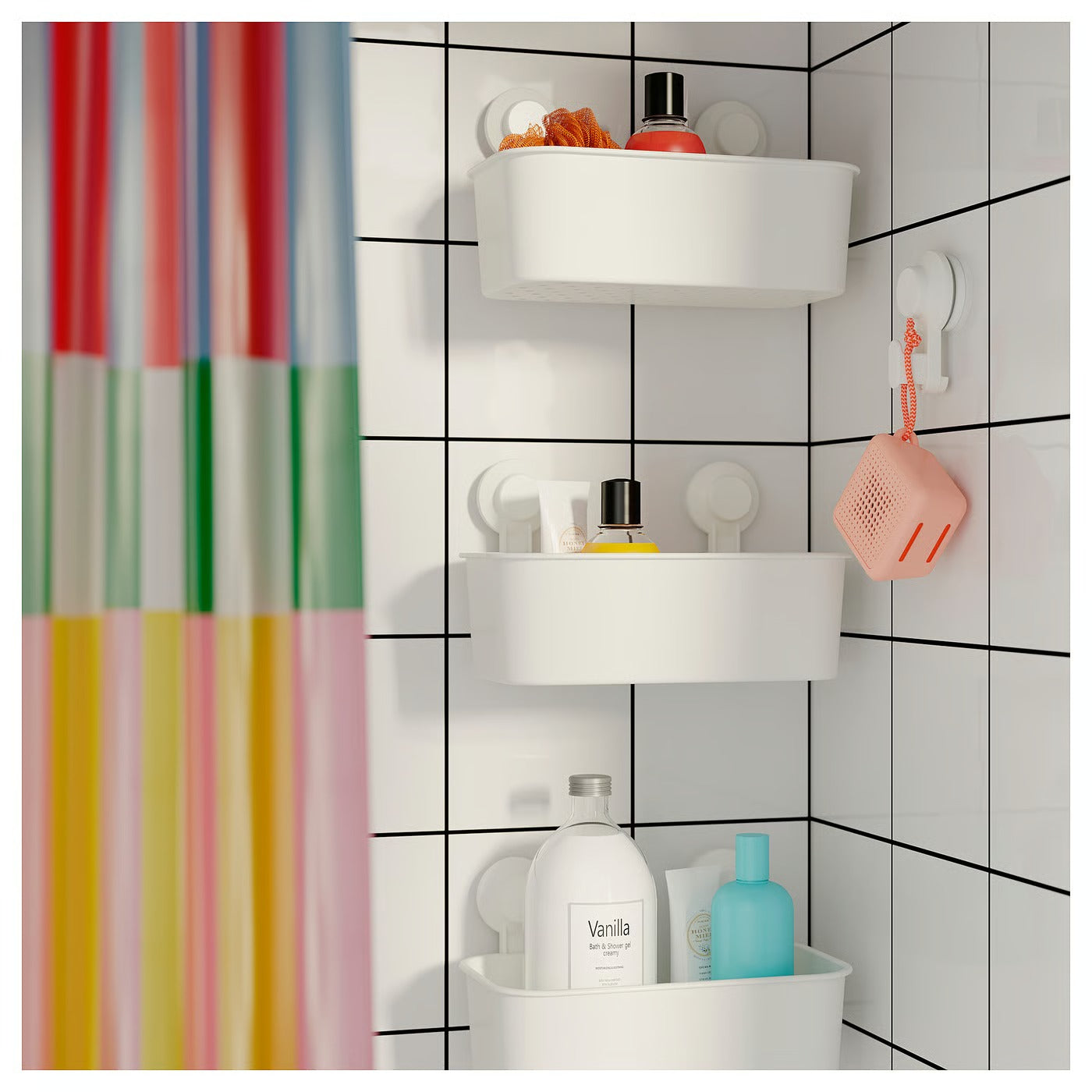 (2 PACK) IKEA TISKEN Basket with suction cup, white