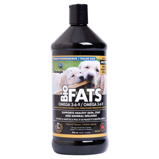 BiologicVET BioFATS Omega 3-6-9 Fatty Acid Food Supplement for Dogs and Cats, 946 ml