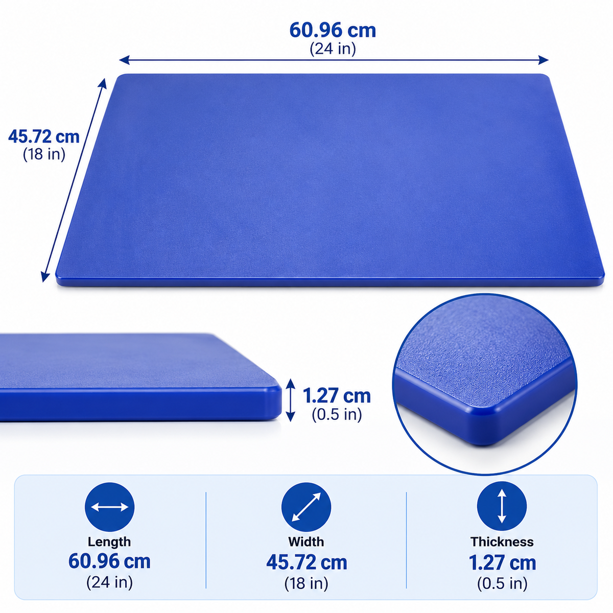 Extra Large Blue Cutting Board 18 x 24 Inch, Heavy Duty Thick Kitchen Chopping Board, 0.5 Inch Thick, Large Rectangular Food Prep Board for Cutting Vegetables, Fruits & Meat, Professional Kitchen, Restaurant & Home Cooking